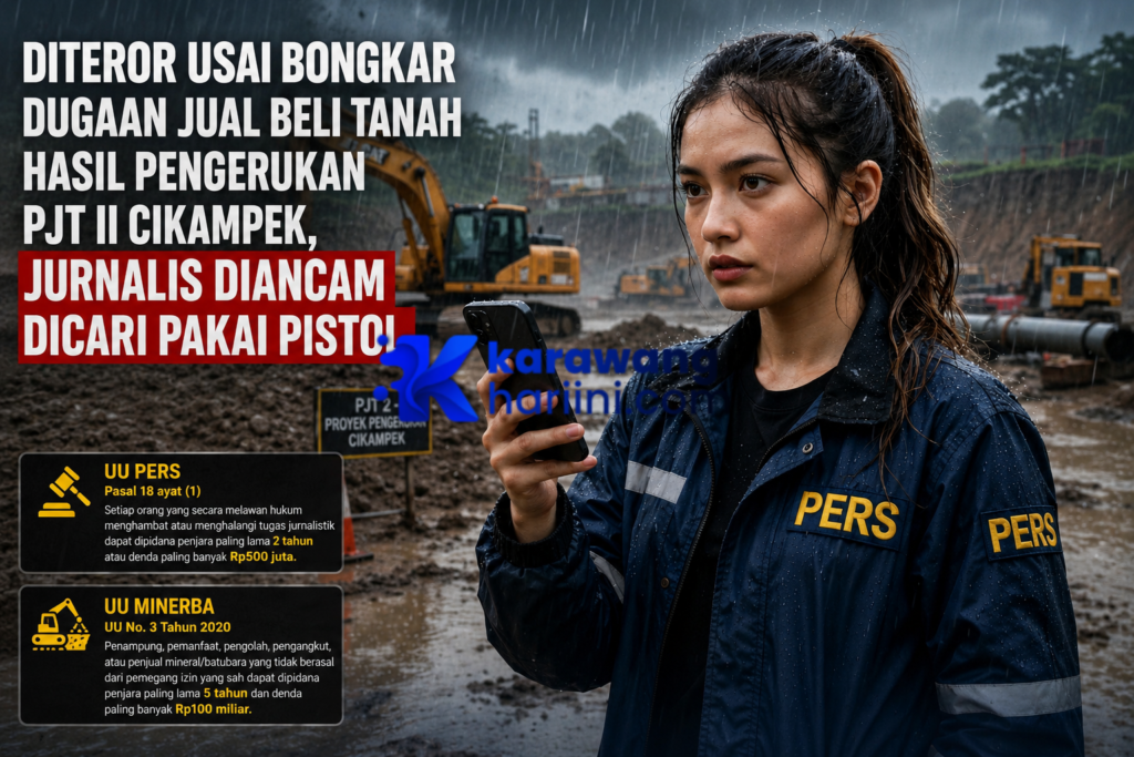 Caption: Diteror Usai Bongkar Dugaan Jual Beli Tanah Hasil Pengerukan PJT II Cikampek, Jurnalis Diancam Dicari Pakai Pistol